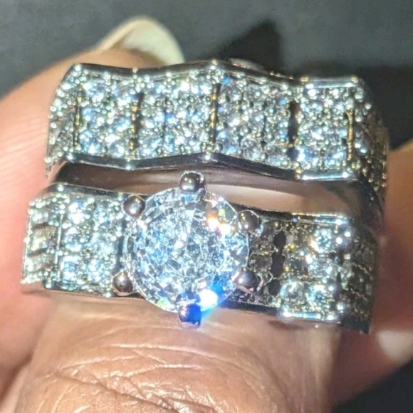 Women's 2pc Solid 925 Sterling Silver Lab Created Diamond Bridal Set SZ 9 - Picture 15 of 17